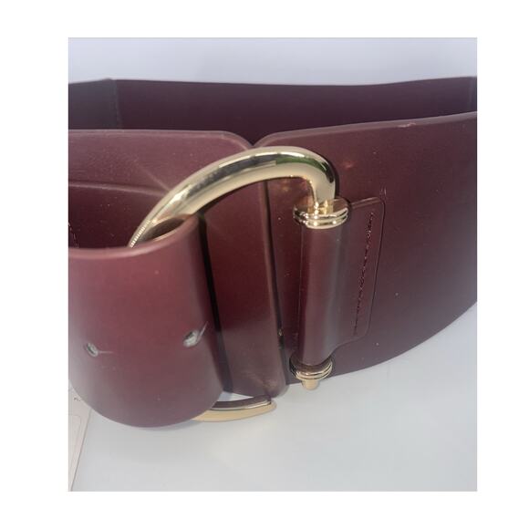 Anthropologie Belt Womens M/L Brown/red Faux Leather Wide Gold Buckle Waist main image 4